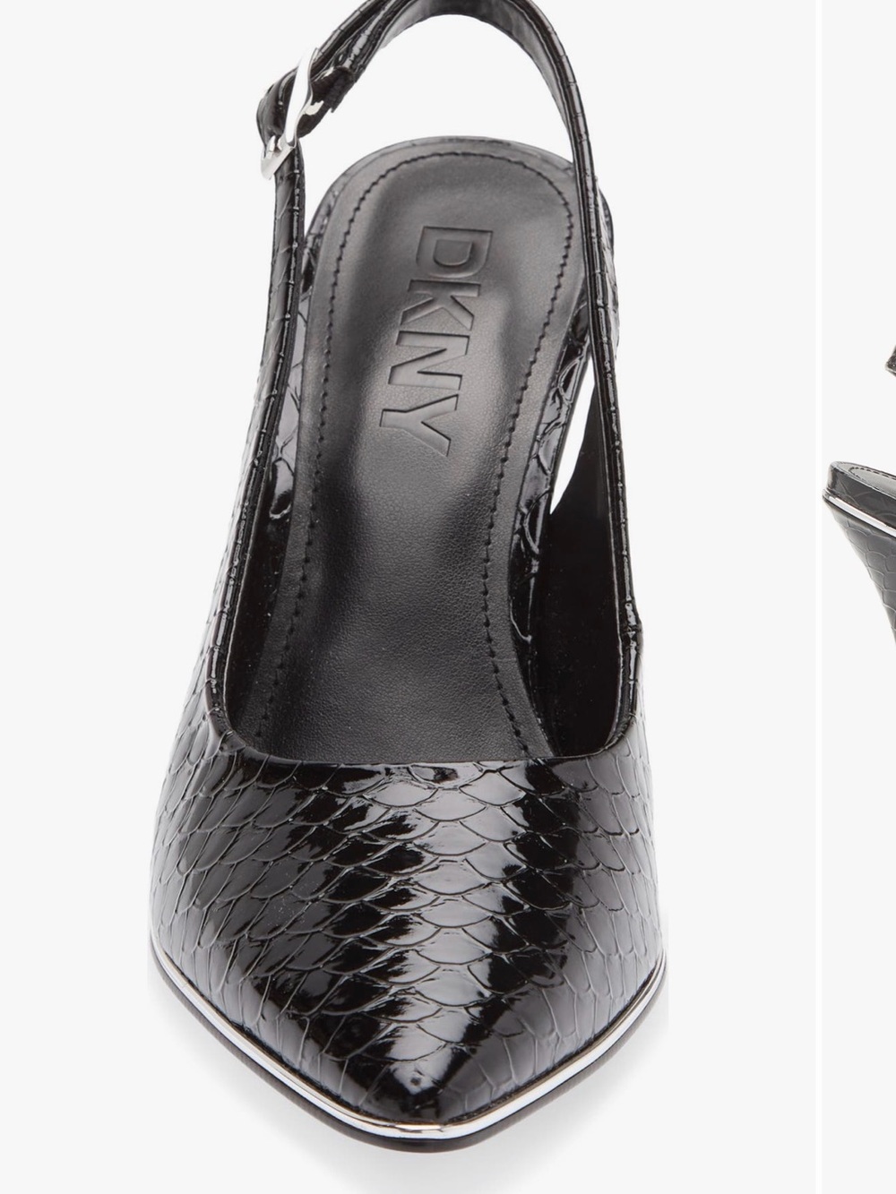 DKNY Black Patent Snake-Embossed Slingback Pump